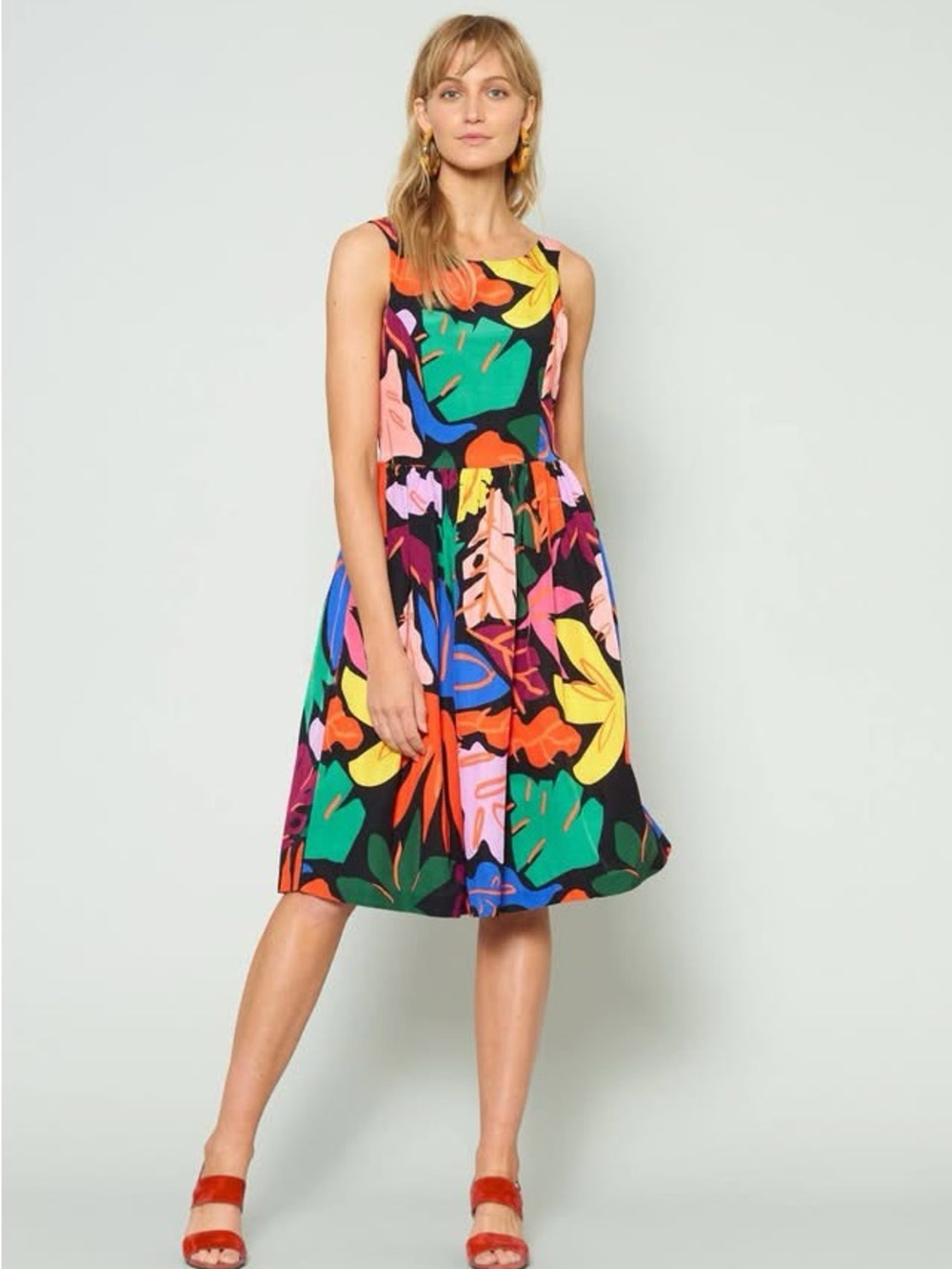 Gorman Frondsense Tropical Botanical Print Fit & Flare Knee Length Tank Dress